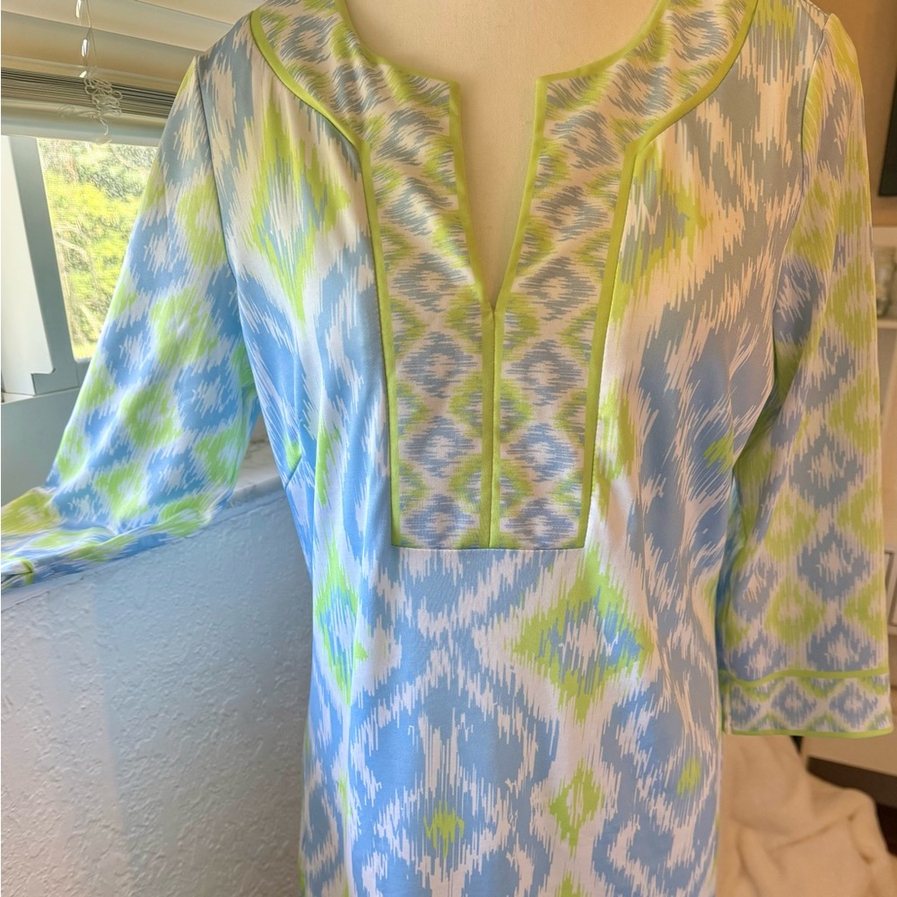 Gretchen Scott Small 3/4 Sleeve Blue Green Print Dress